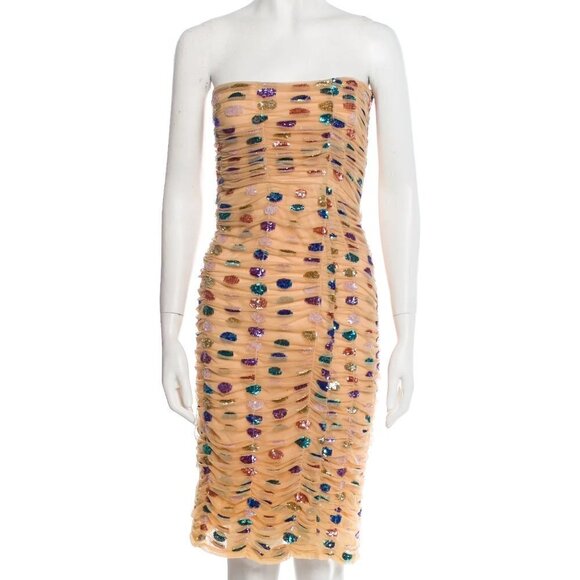 New Retrofête Rachel Strapless Nude Rainbow Crystal Embellished Bodycon Dress - Picture 8 of 10